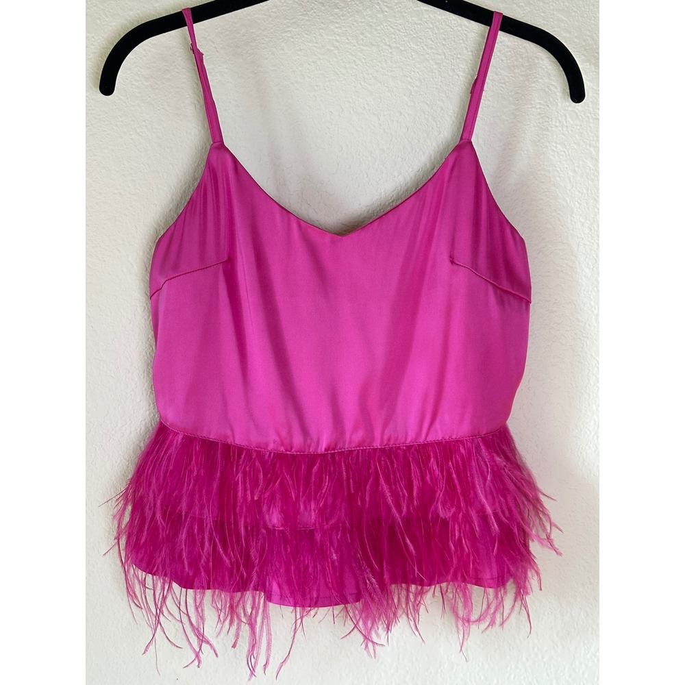 Blue B Pink Satin Feather Trim Cami Top NWT Y2K‎ Coquette Party